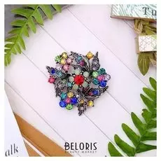 Брошь "Цветы" букет, цветная в серебре