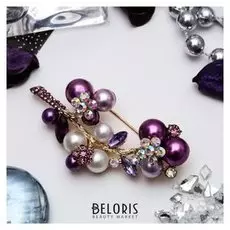 Брошь "Цветы" бусины, цветная в золоте