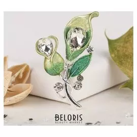 Брошь "Цветы" крокус, цвет жёлто-зелёный в серебре