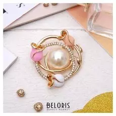 Брошь "Цветы" круг, цветная в золоте