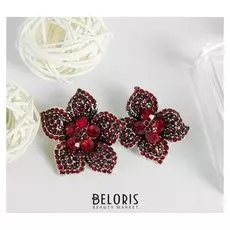 Брошь "Цветы" магнолия, цвет красный в черненом серебре