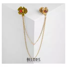 Брошь "Цветы" на цепочке, цвет красно-зелёный в золоте