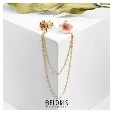 Брошь "Цветы" на цепочке, цвет розовый в золоте