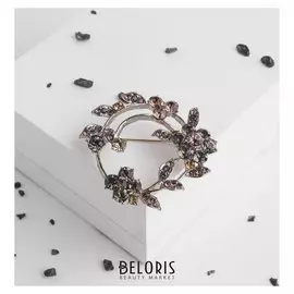 Брошь "Цветы на ветке", цветная в кофейном золоте