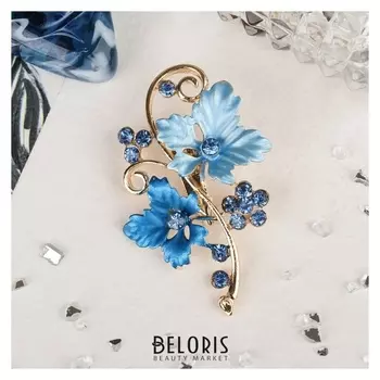 Брошь "Цветы" незабудки, цвет голубой в золоте
