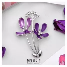 Брошь "Цветы" полевые, цвет фиолетовый в серебре
