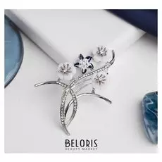 Брошь "Цветы" пятилистники, цвет белый в серебре