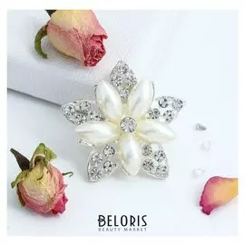 Брошь "" цветы рисовые, цвет белый в серебре