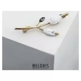 Брошь "Цветы" весенние, цвет бело-серый в золоте