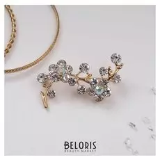 Брошь "Цветы" ветвь яблони, цвет белый в золоте