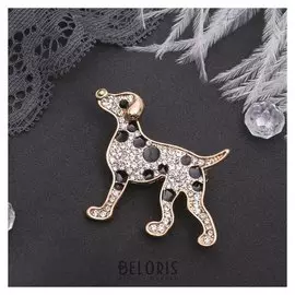 Брошь "Далматинец", цвет черно-белый в золоте