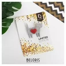 Брошь деревянная, ручная работа "Сверкающий котэ с сердцем"