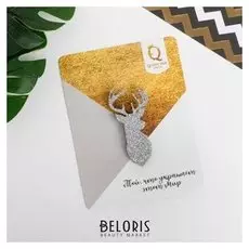 Брошь деревянная, ручная работа "Сверкающий олень"