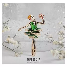 Брошь "Девочка-дюймовочка", цвет зелёный в золоте