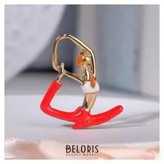 Брошь "Девочка-йогиня", цвет красно-белый в золоте