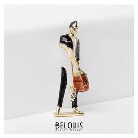 Брошь "Девушка" абстракт, цвет чёрно-белый в золоте