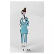 Брошь "Доктор", цвет голубой в серебре