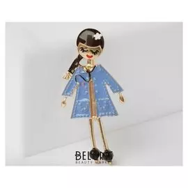 Брошь "Доктор" девушка, цвет голубой в золоте