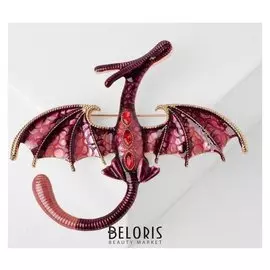 Брошь "Дракон" летящий, цвет сливовый в золоте