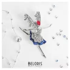 Брошь "Дюймовочка", цвет бело-синий в серебре