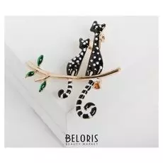 Брошь "Два леопарда", цвет чёрный в золоте