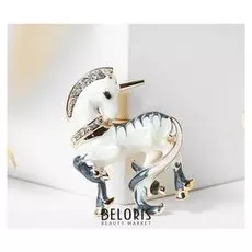 Брошь "Единорог" волшебный, цветная в золоте