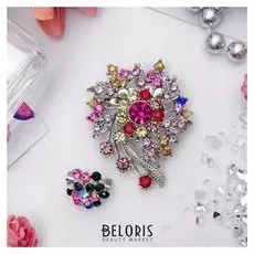 Брошь "Фейерверк" + мини, цветная в серебре