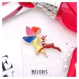 Брошь "Фея" и оленёнок, цветная в золоте