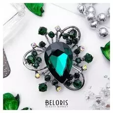 Брошь "Фиеста", цвет изумрудный в сером металле