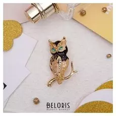 Брошь "Филин" тёмный, цвет чёрно-бежевый в золоте