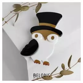 Брошь "Филин" в цилиндре, цветная