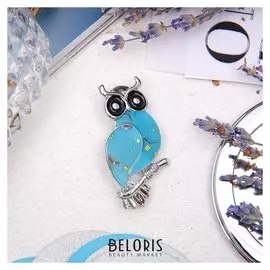 Брошь "Филин" вингирский, цвет синий в серебре