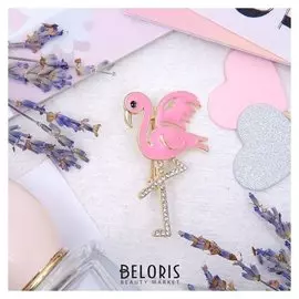 Брошь "Фламинго" цвет бело-розовый в золоте