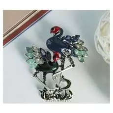 Брошь "Фламинго" семья, цветная в черненом серебре