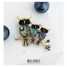 Брошь "Галиотис" филины, семья, в черненом золоте