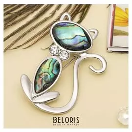 Брошь "Галиотис" кот, цвет зелёный