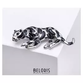 Брошь "Гепард", цвет чёрный в серебре