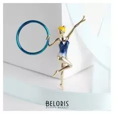 Брошь "Гимнастка" акробатический элемент, цвет синий в золоте