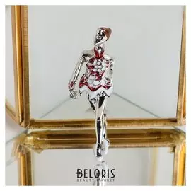 Брошь "Гимнастка", цвет красно-белый в серебре