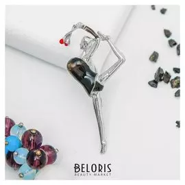 Брошь "Гимнастка" с булавами, цвет чёрный в серебре