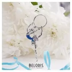 Брошь "Гимнастка" с хулахупом, цвет сине-белый в серебре