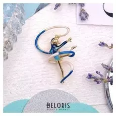 Брошь "Гимнастка" с лентой, цвет синий в золоте
