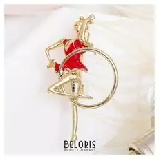 Брошь "Гимнастка с обручем", цвет красный в золоте