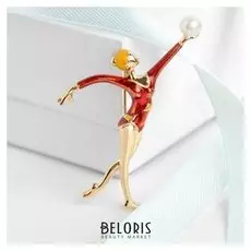 Брошь "Гимнастка" стойка, цвет красный в золоте