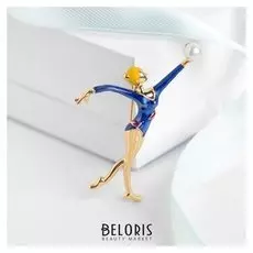 Брошь "Гимнастка" стойка, цвет синий в золоте