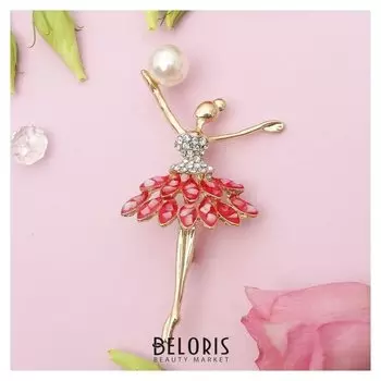 Брошь "Гимнастка в пачке", цвет красно-белый в золоте