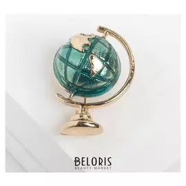 Брошь "Глобус", цвет морской в золоте