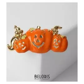 Брошь "Хэллоуин" тыквы, цвет оранжевый в золоте