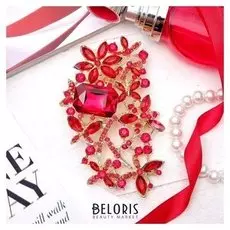 Брошь "Императрица" цветение, цвет красный в золоте