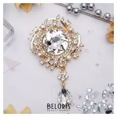 Брошь "Императрица" круг, цвет белый в золоте